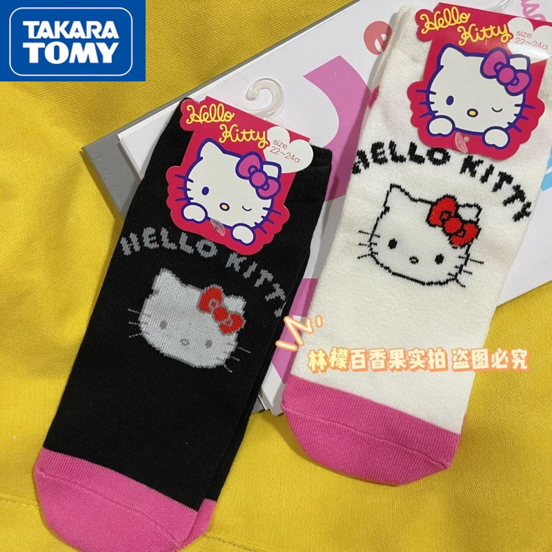 TAKARA TOMY Spring and Summer Girl Card Hello Kitty Sweet Cotton Breathable Not Smelly Foot Low Socks with School Uniform Socks