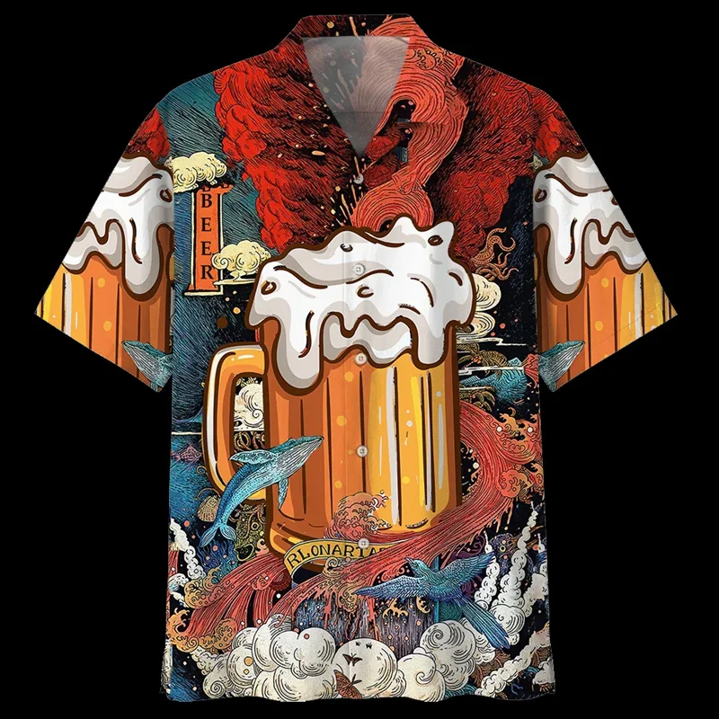 

3D Printed Beer Festival Hawaiian Shirt For Men Cartoon Pattern Blouse Summer Beach Aloha Shirts Short Sleeves Button Lapel Tops