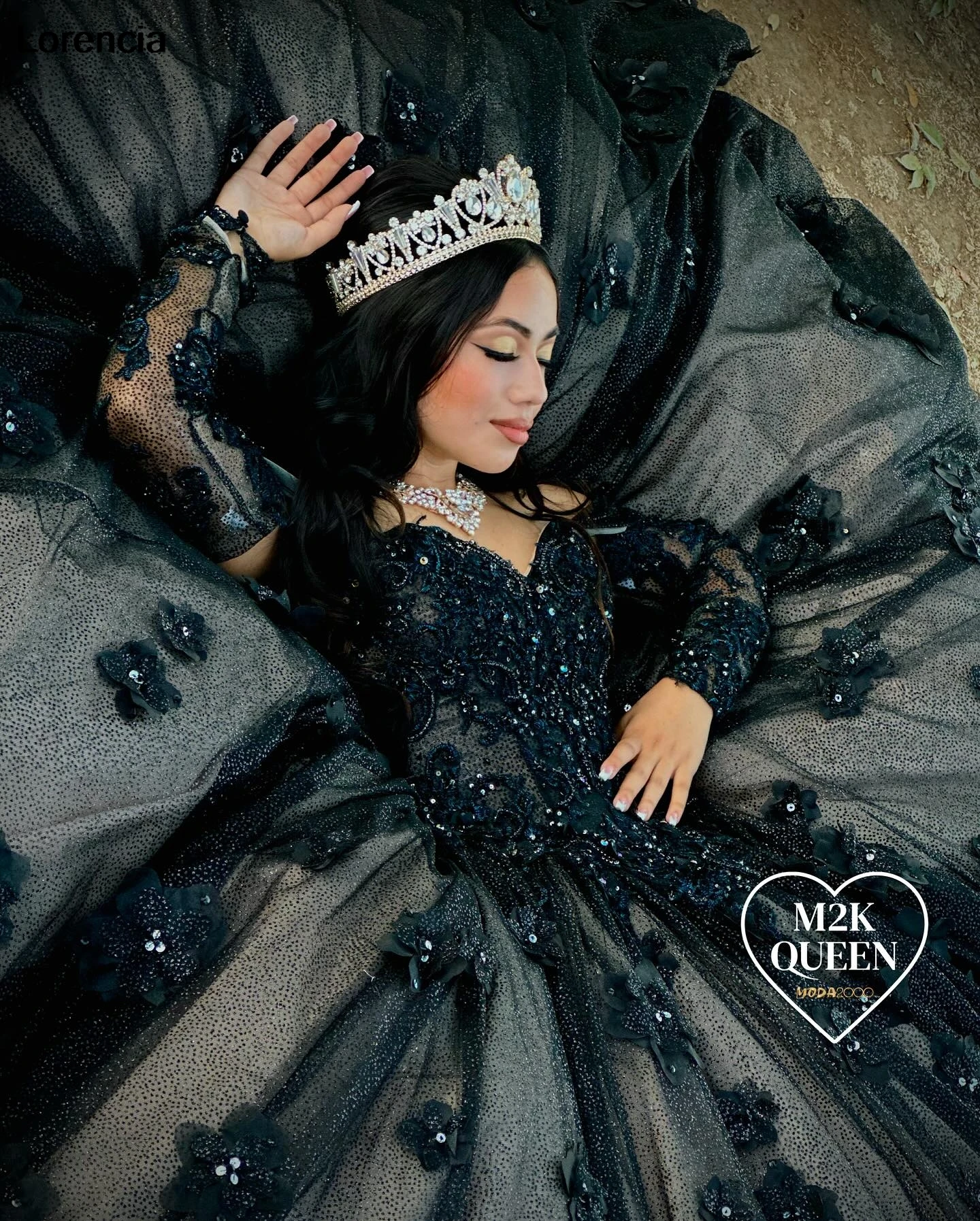 LorstudShiny-Robe Quinceanera noire à manches longues, robe de Rh, appliques florales 3D, perles douces, 16 robes éducatives, 15 ans, YQD902, 2024