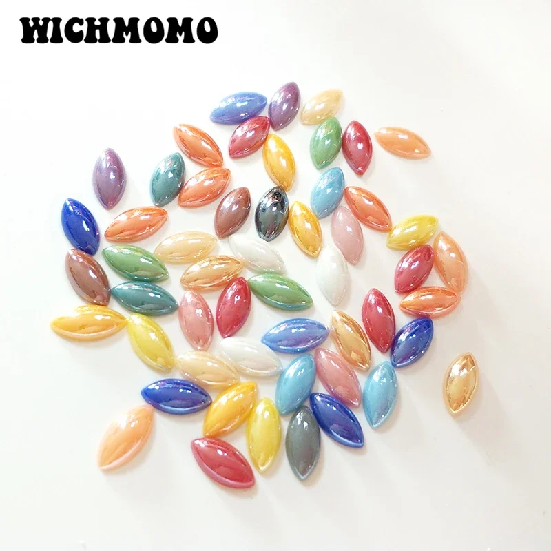 50 Pieces 7*14MM Mixed Color Ceramic Shimmer Imitation pearl Beads Half Oval Marquise Flat Base Diy Jewelry Accessories PJ389