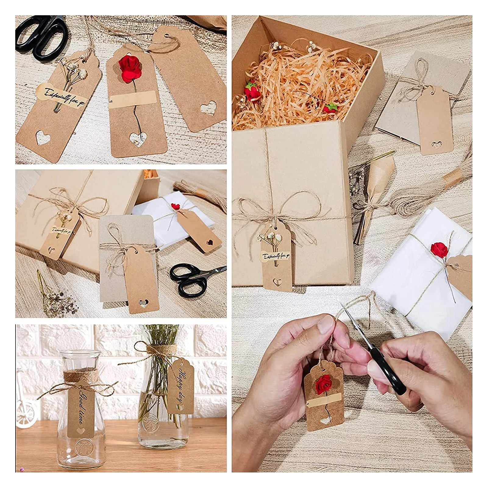 100 قطعة من علامات الورق من ورق الكرافت النظيف المُثبت مسبقًا على نطاق واسع مع بطاقات أسعار سلسلة مع سلسلة