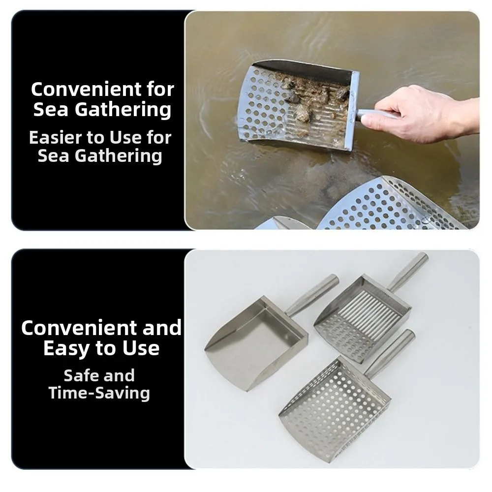 Stainless Steel Beach Mesh Sand Shovel Handheld Portable Sand Sifter Ergonomic Handle Fast Sifting Sand Filter Tool Beach