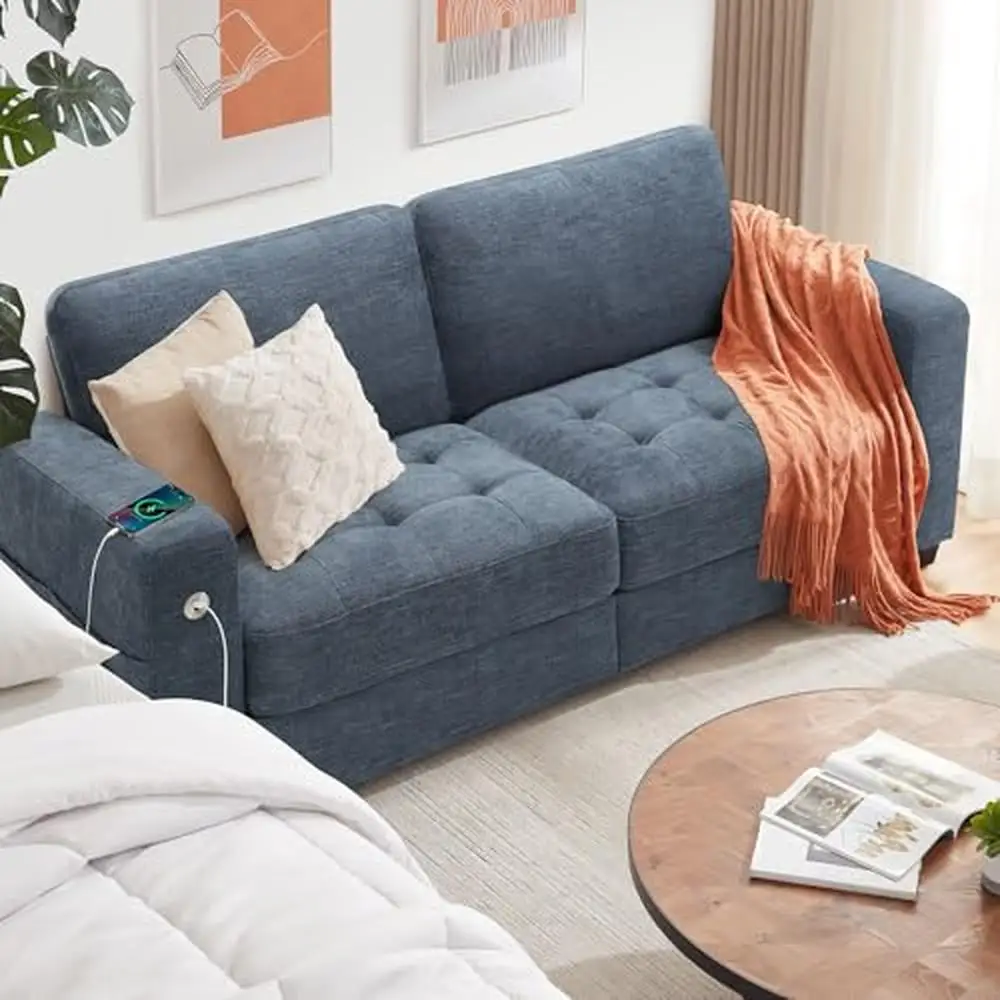 3-Seater Modern Sofa with USB/Type-C Charging Ports & Side Pocket Storage