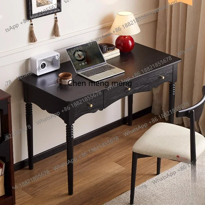 French Retro Solid Wood Desk Black Living Room Study Office Learning Desk