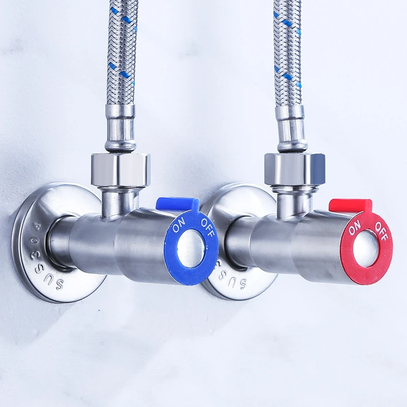 Stainless Steel Triangle Valve Hot Cold Inlet Valve Toilet Water Stop Valve Water Heater Valve Kitchen Sink Basin Triangle Valve