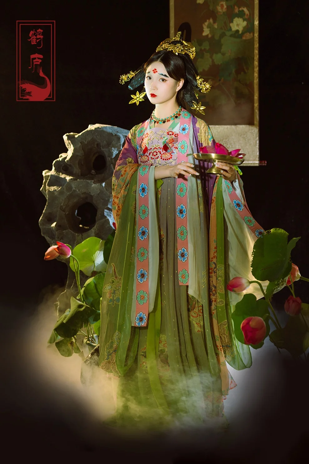 

Ele Hanfu Skirt Depicting Tang Dynas Donors ter Dunhuang Murals Hui Sle Polyester Nylon Cosite Fiber Cotton