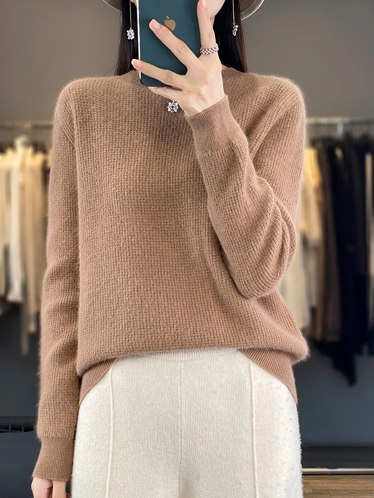 

New Women Sweater For Spring Autumn O-Neck Pullover 100% Merino Wool Long Sleeve Cashmere Knitwear Korean Fashion Women Clothing