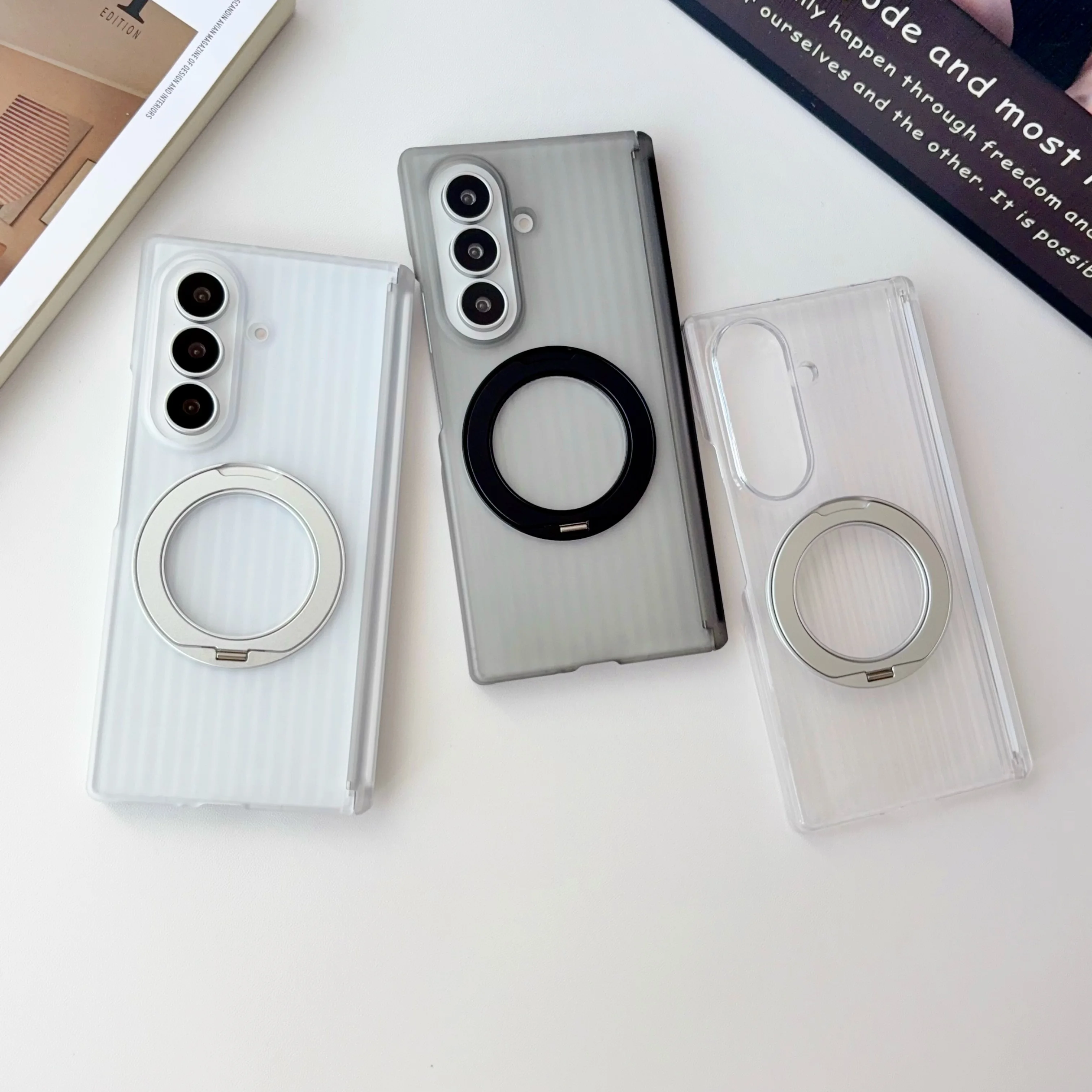 Corrugated Matte Magnetic 360 Ring Holder For Magsafe Case For Samsung Galaxy ZFold8 Z Fold 8 Ultra 7 6 Hinge Hard PC Back Cover