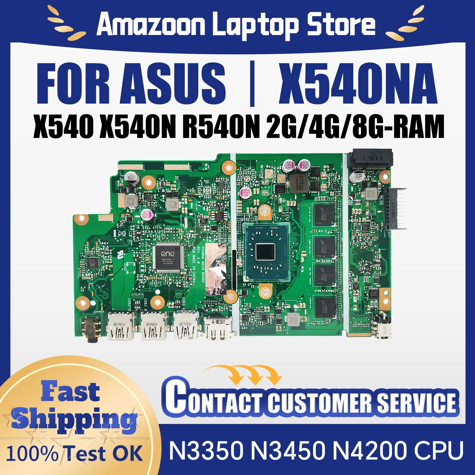 X540NA Mainboard For Asus X540 X540N R540N D540NA X540MA Laptop Motherboard With N3350 N3450 N4200 CPU 2G/4G/8G-RAM