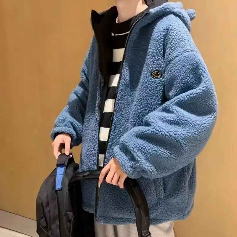 

Мужское пальто с капюшоном из овечьего меха Thiened Fce на подкладке, теплая осенне-зимняя хлопковая одежда большого размера для старшеклассников