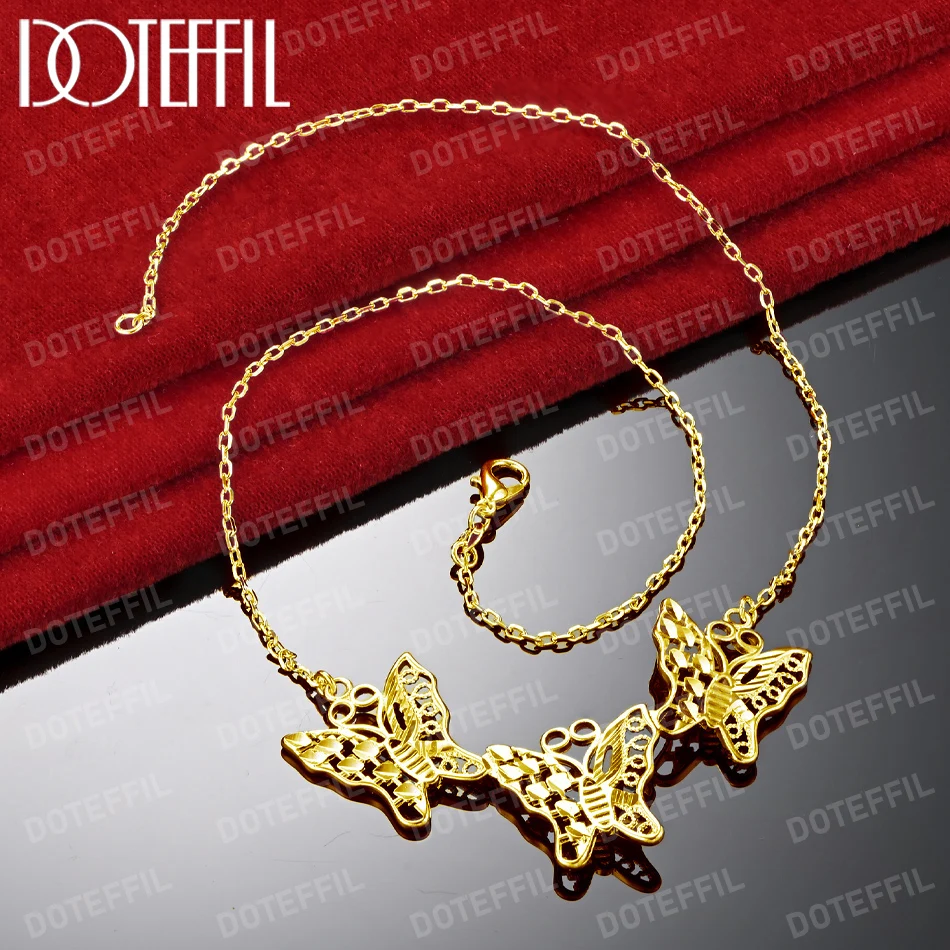 

DOTEFFIL 18K Gold Butterfly Charm Pendant Necklace Chain For Woman Wedding Engagement Fashion Jewelry