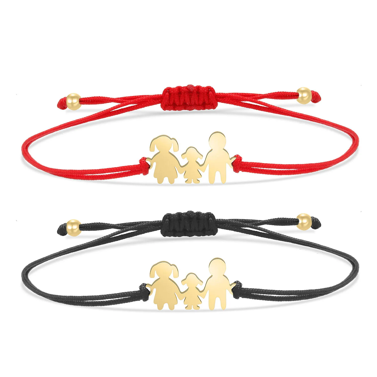 Gold-plated Stainless Steel Delicate Polishing Happy Family Of Three People Charm Bracelet Women Girl Father Mother Chic Jewelry