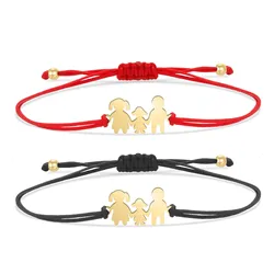 Gold-plated Stainless Steel Delicate Polishing Happy Family Of Three People Charm Bracelet Women Girl Father Mother Chic Jewelry