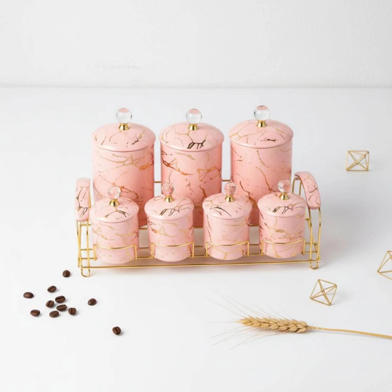 

7 Pieces Kitchen Canister Set Gold Trim Ceramic Storage Jar Set Sealed Storage Canisters Glossy Finish Ceramic Canister