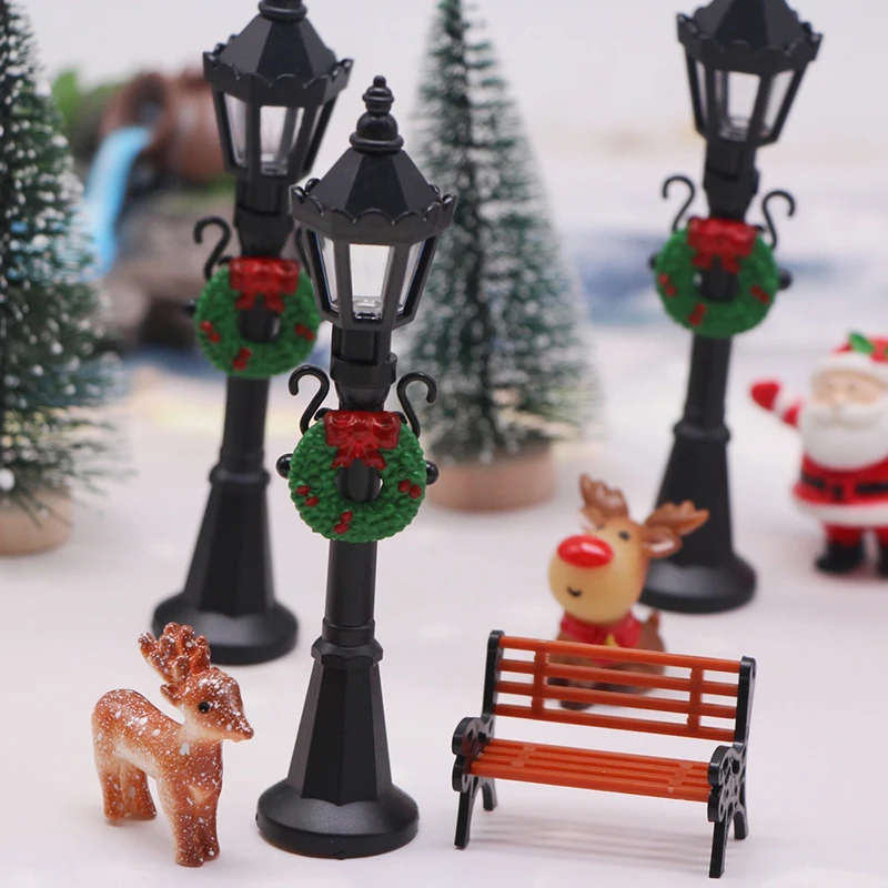 1:12 casa de bonecas cena de natal lâmpada de rua luz de rua modelo boneca decoração de natal micro paisagem ornamentos de jardim de fadas