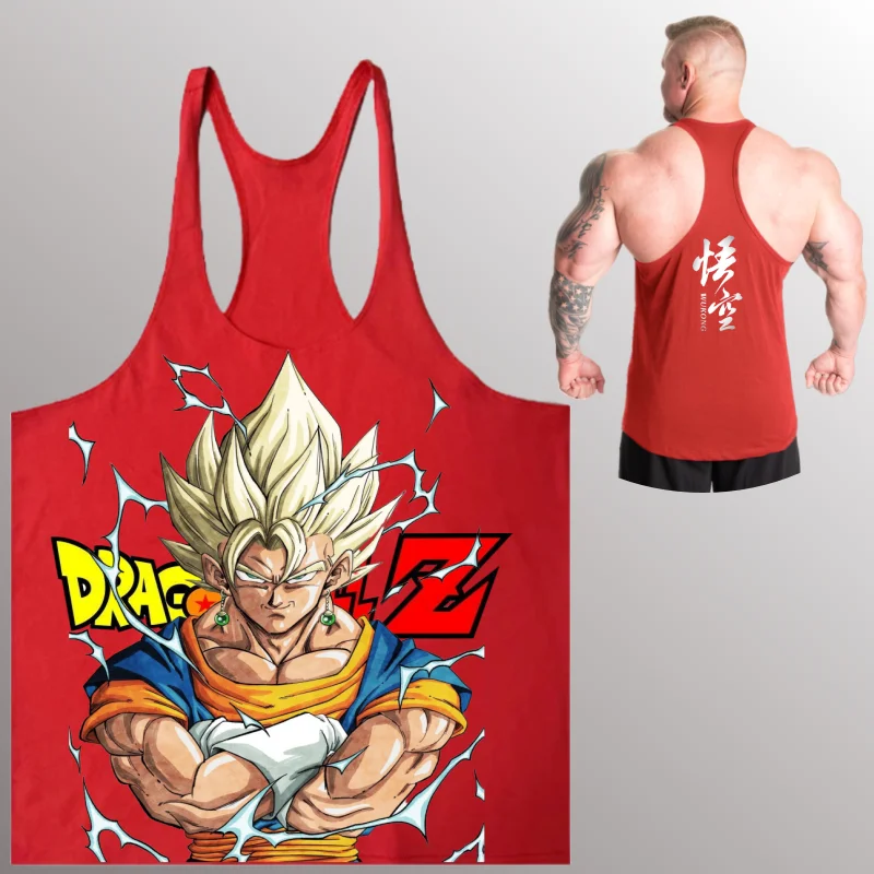 

Dragon Ball японского аниме хлопковый мужской жилет больших размеров с принтом спортивный крой для фитнеса дышащий трендовый высококачественный летний жилет
