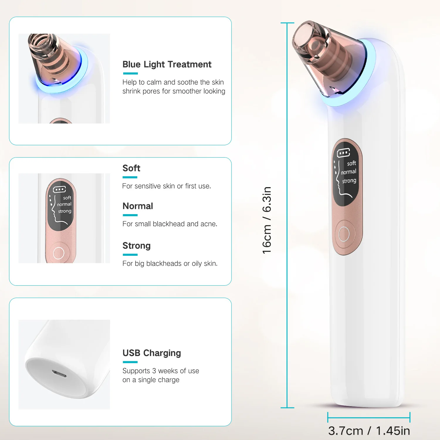 Electric Blackhead Remover Vacuum with Microbubble & Blue Light Therapy, Professional Pore Cleanser for Deep Facial Cleaning