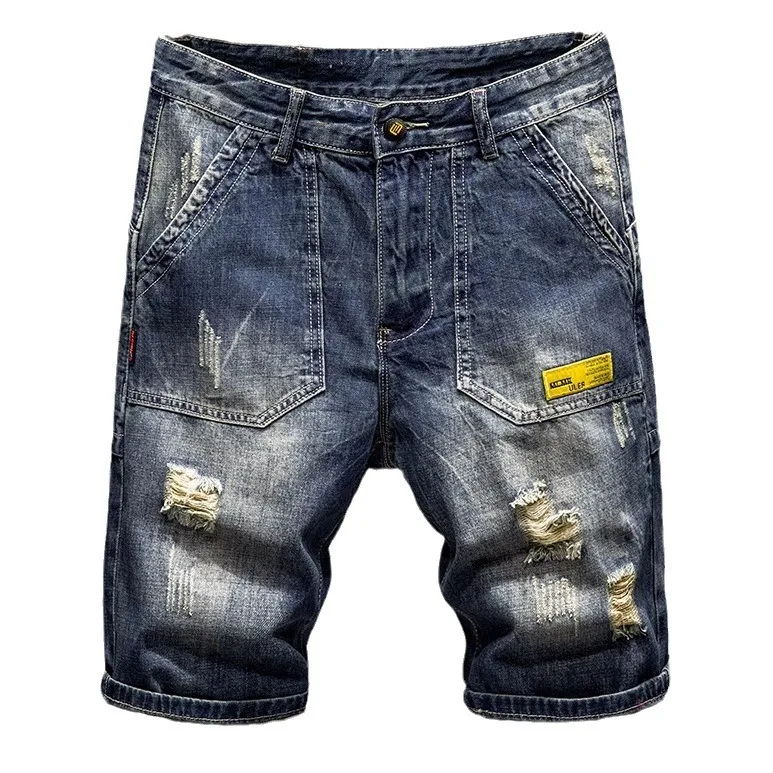 

Summer Men's Denim Shorts Thin Ripped Five-point Shorts Men's Loose Straight Medium Pants Men's Tooling Trendy Brand Explosion