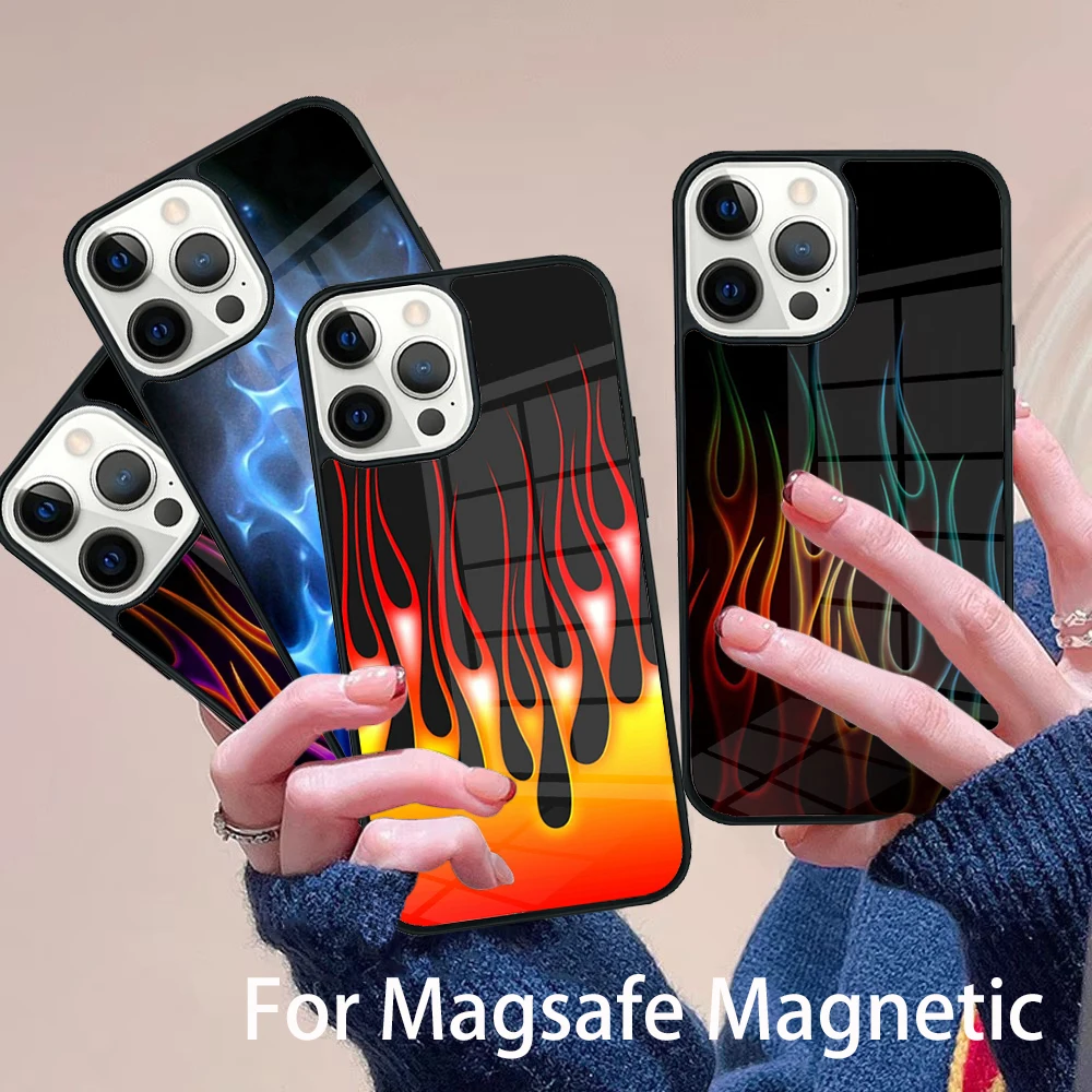 

Matte Flames Phone Case Magesafe Magnetic Wireless Charge Cover For IPhone 16 11 12 13 14 15 Pro Max Plus Mini