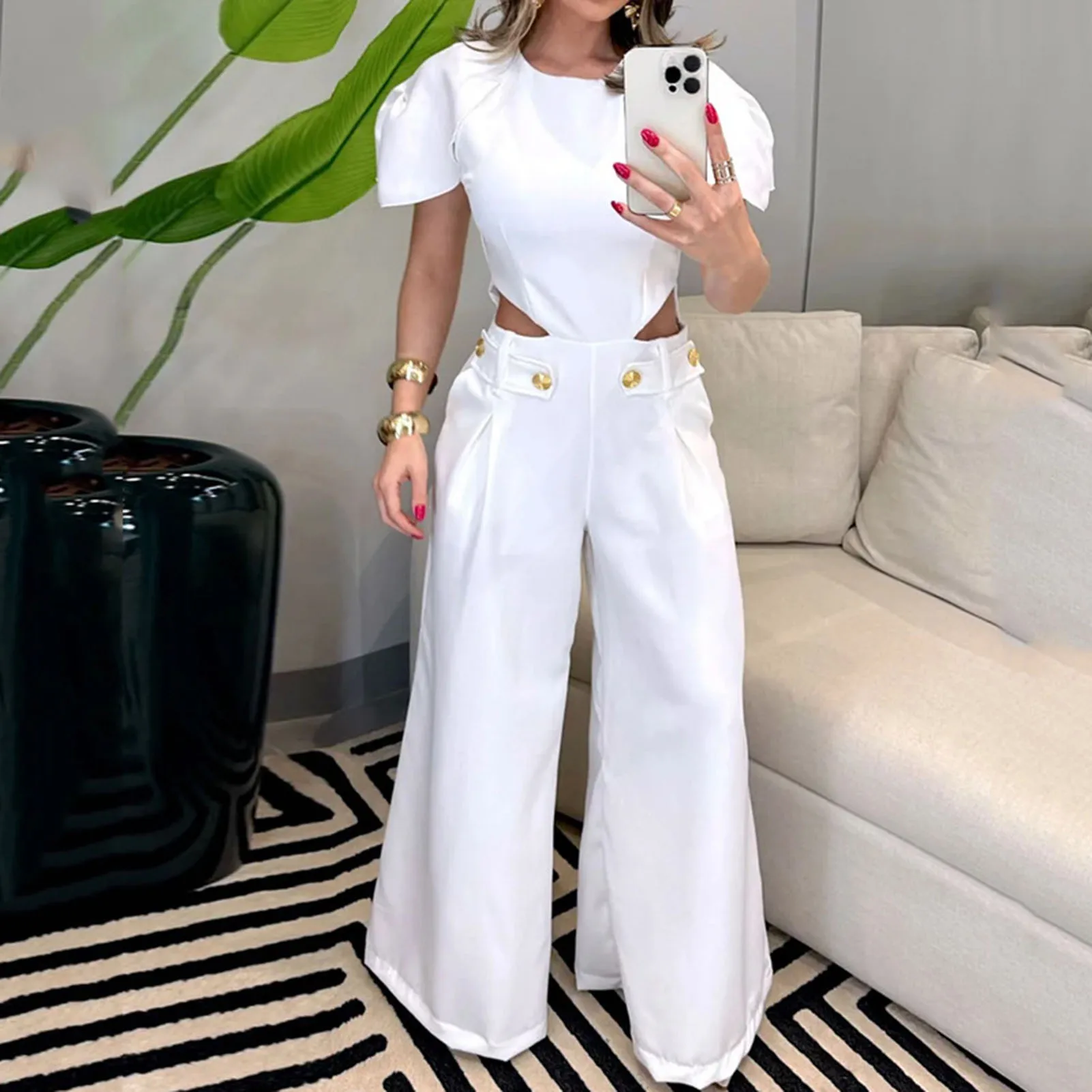 Women V Neck Geometric Print Sleeveless Jumpsuit Long Pants 2021 Summer New Female Elegant Rompers Fashion Jumpsuit Monos Mujer