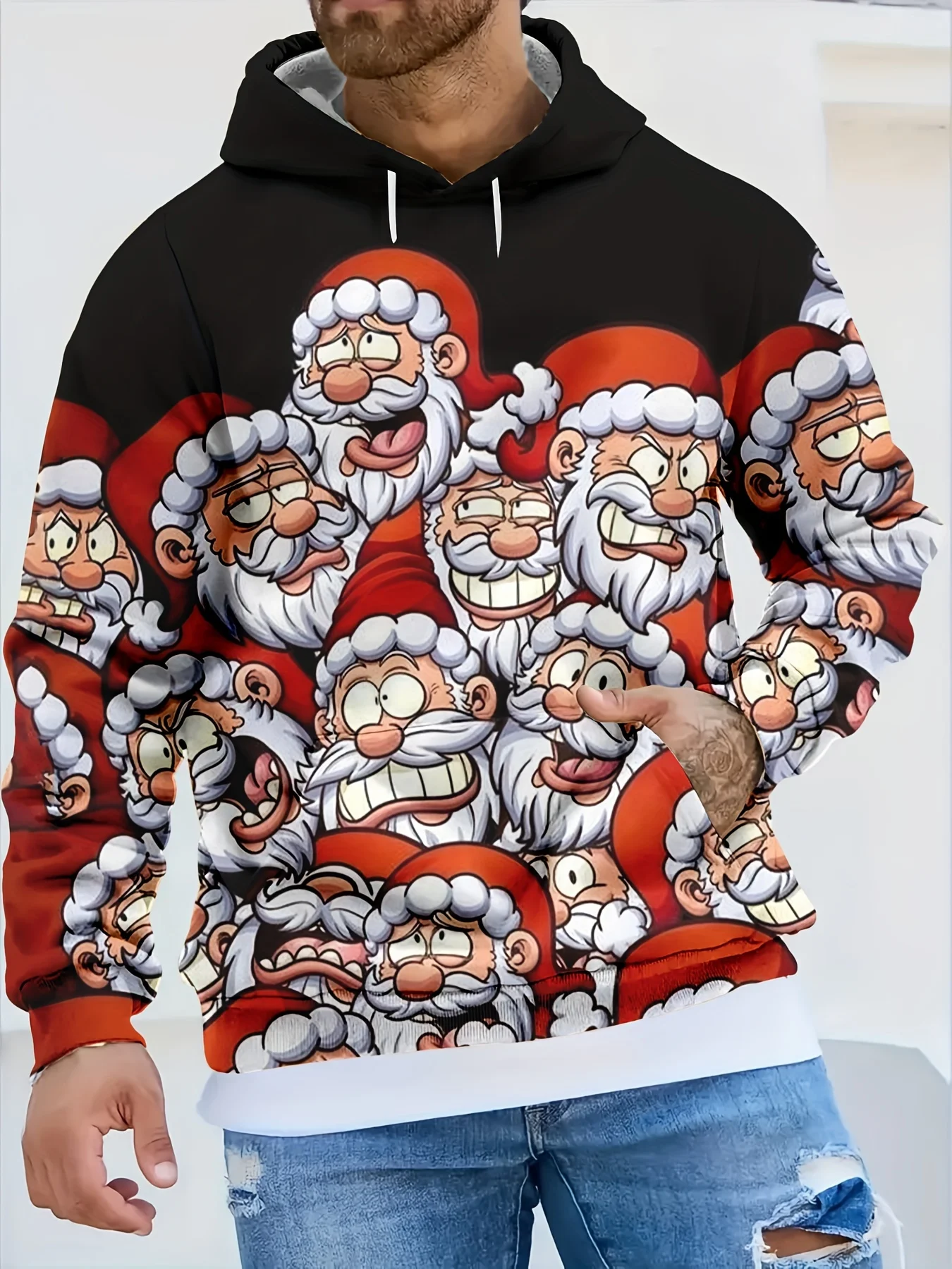 

Christmas Element 3D Pattern Printed Men's Hooded Sweatshirt New Personalised Fashion Winter Funny Santa Claus Pullover Tops