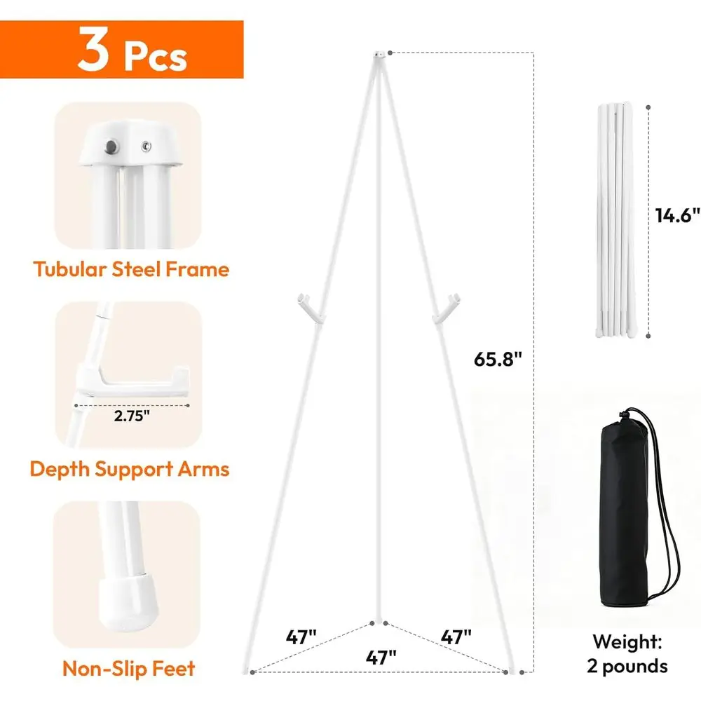 White Easel Stand or Wedding Sign Stand, 66 Inch Lightweight Adjustable Art Poster Board Stand or Display Wedding Welcome Sign,