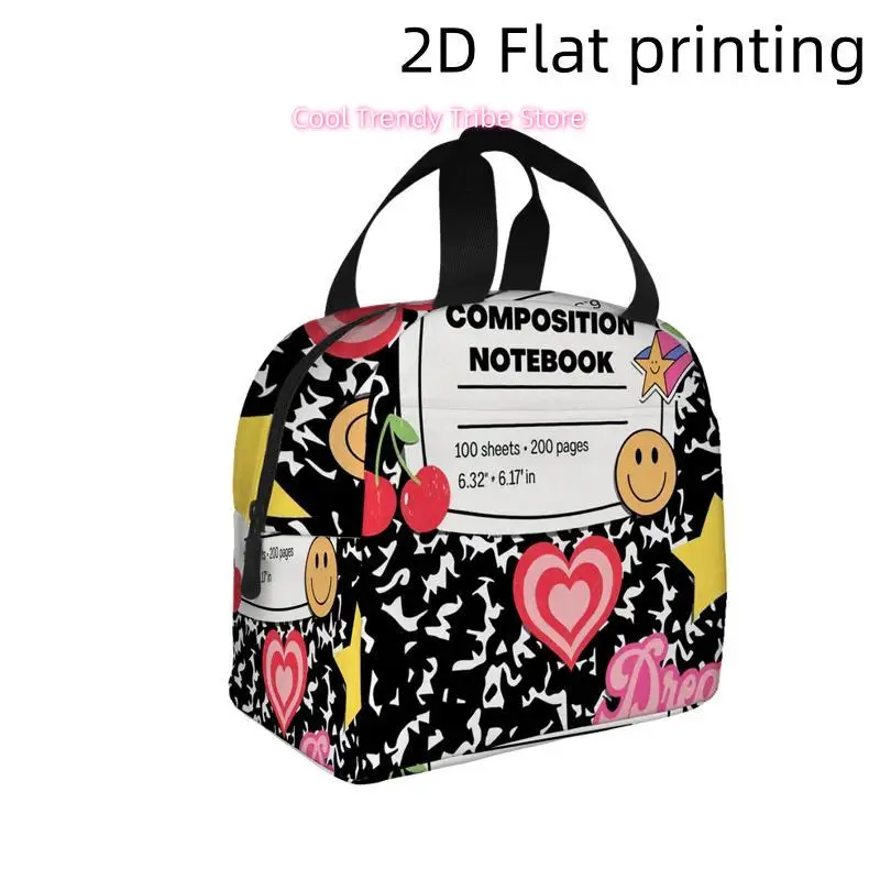 1pc, Vibrant Composition Notebook with Playful Stickers and Patterns. Printed Insulated Cooler Bag - Reusable Portable Hot Cold