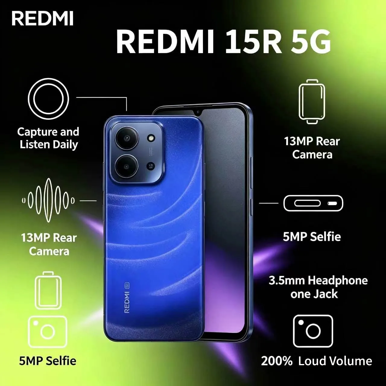 2026 new Redmi 15R 5G 8GB+256GB Smartphone 120Hz Display AI Camera Long Battery Life Dual SIM