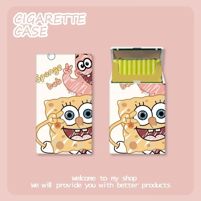 Cute SpongeBob Cigarette Case Cartoon Plastic Cigarette Holder Box for 20 Thick Cigarettes Portable Cigarette Storage Container - view 3