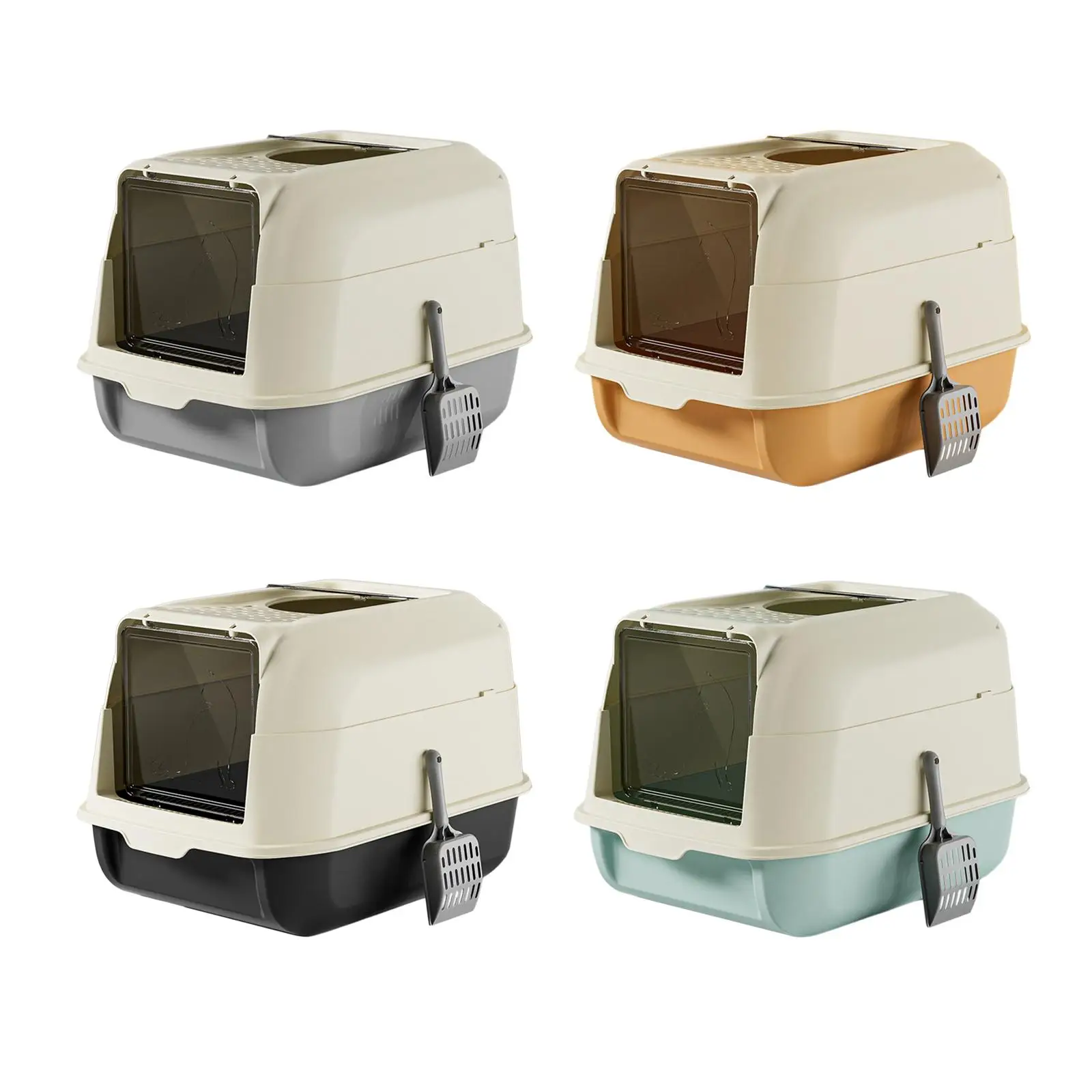 Cat Litter Box with Lid Front Entry Top Exit with Scooper Enclosed Cat Potty