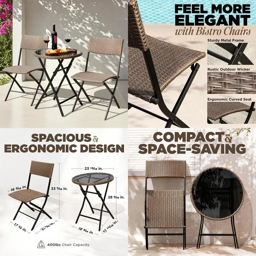 

Metal Wicker Outdoor Bistro Set with Round Table