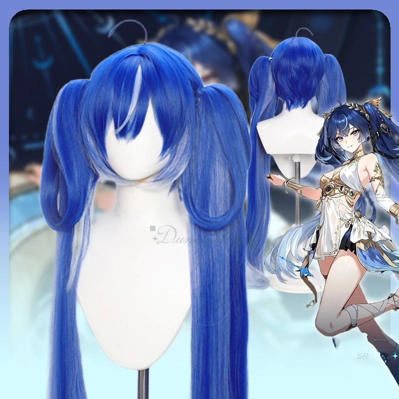 

Luno Cosplay Wig Blue Long Straight Gradient Double Ponytails Game Wuthering Waves Synthetic Wigs For Women Girl Halloween Party