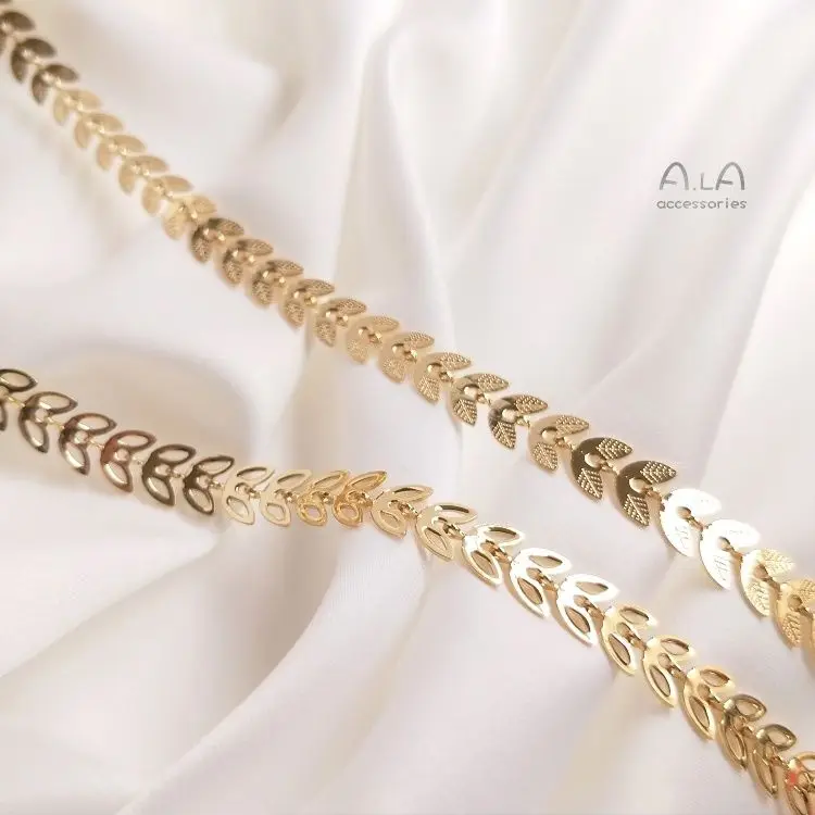 14K الذهب معبأ Colorfast ورقة فضفاضة سلسلة اليد سلسلة جوفاء أوراق الصفصاف القرط ملحق DIY بها بنفسك لوازم المواد الحرفية