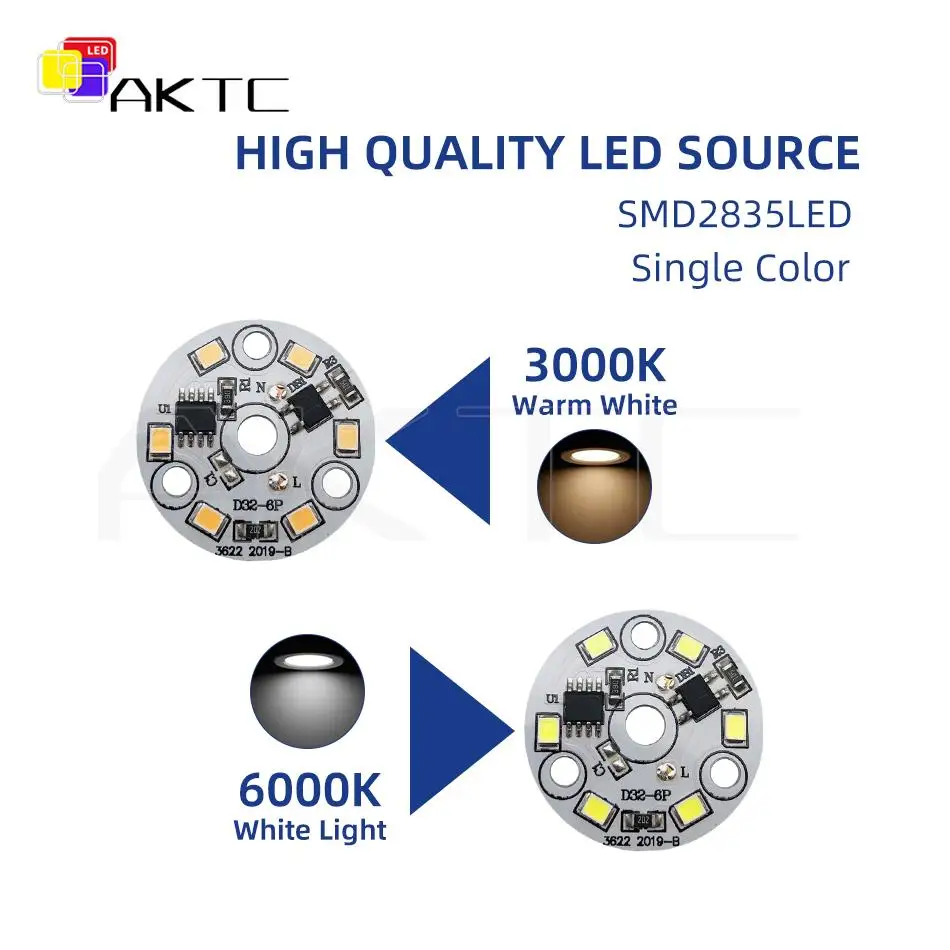 5 Stuks Zelfrijdende Led Ronde Lichtkaart 3W 5W 220V Ac Aluminium Plaat Dia 32Mm 44Mm Hoge Helderheid Smd2835 3000K Warm/Wit 6000K