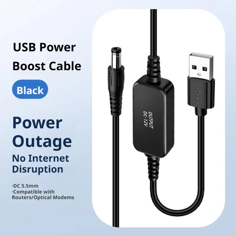 USB to DC5.5 12V Boost Cable Power Bank to Router Charging Cord for Mobile Devices