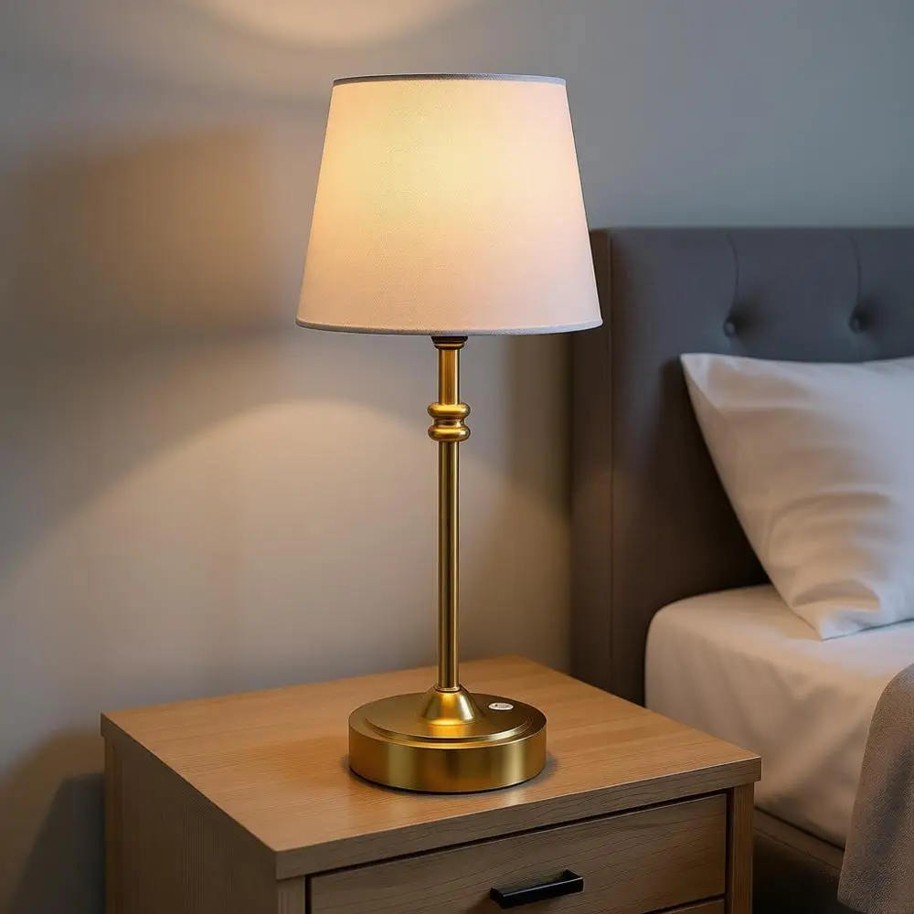

Cordless Lamp-Battery Operated Table Lamp, 4000mAh Rechargeable, Step Dimmable, Small Touch Bed Lamp with Fabric Shade, for Dini