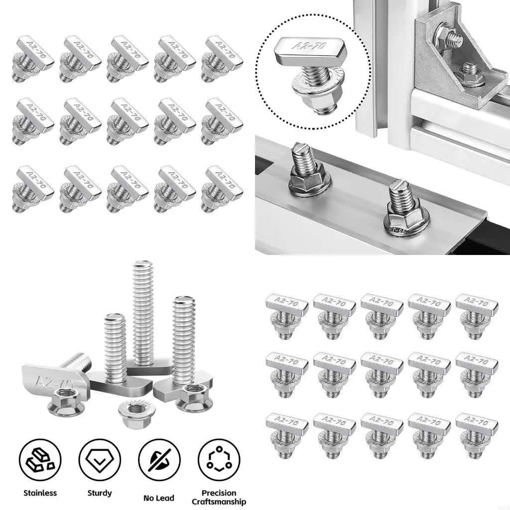 

15 Unit T Bolt Package with Flanges Nut Temperature Resistance Fasteners for Solar Energy Equipment Installation N2UD