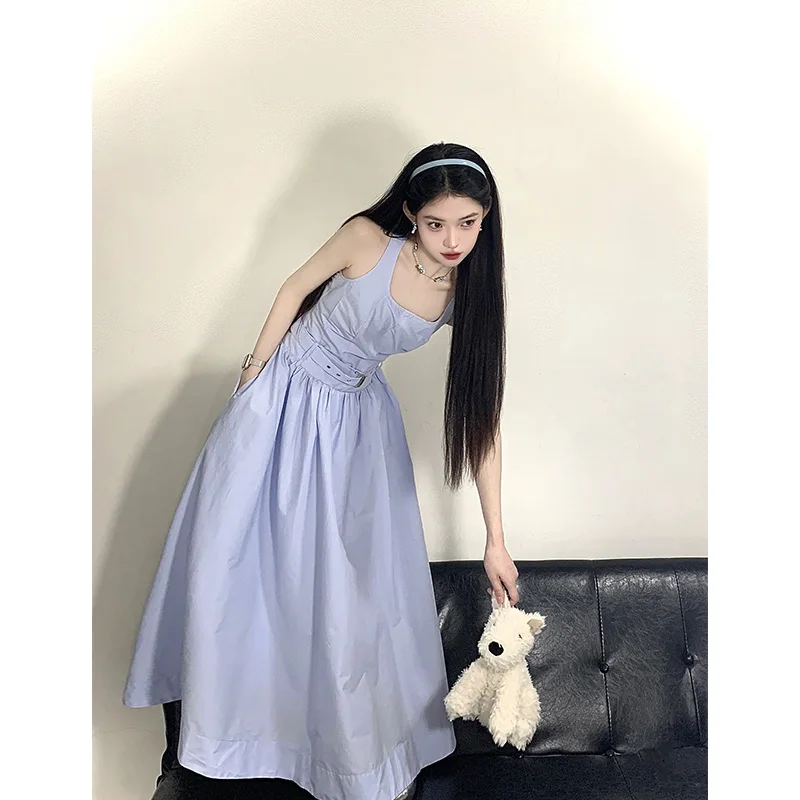 Elegant Purple Fashion Square Collar Sleeveless Sexy Crop Top Vest High Waist A-Line Long Skirt Two-Piece Set Women Summer 2024