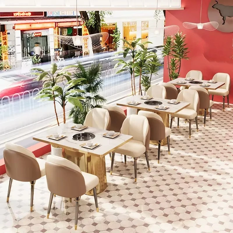 Smokeless Hot Pot Dining Table and Chairs Coffee Shop Furniture Restaurant Half Circle Booth Seating Sofa for Restaurants