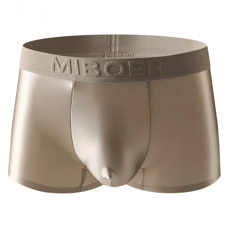 Satin Ice Silk Men Boxer Briefs Seamless Luxury Glossy Ultra Thin Breathable Sport Low Rise 3D U Convex Pouch Male Underwear