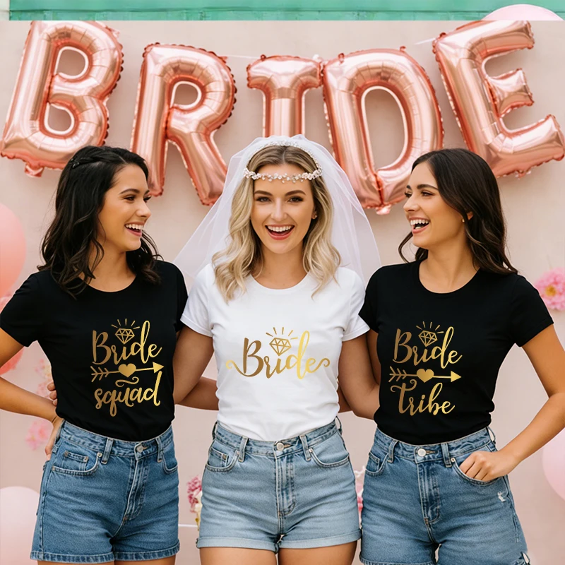 Bride Squad Tribe Matching T-Shirts for Women Bachelorette Hen Party Tops Romantic Wedding Bridesmaid Group Casual Harajuku Tees