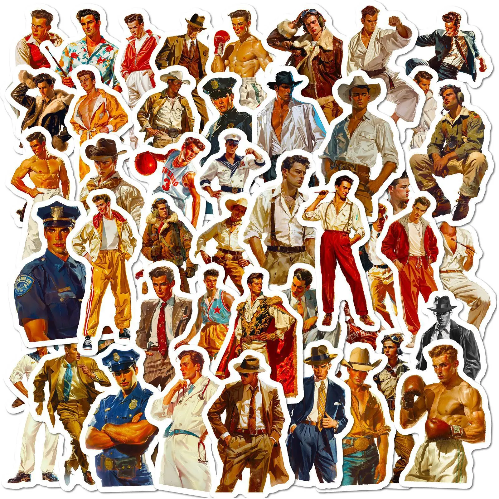 

50PCS Retro Professional Male Muscular Man Sticker Graffiti Decoration Suitcase Refrigerator Motorcycle Waterproof Stickers Gift