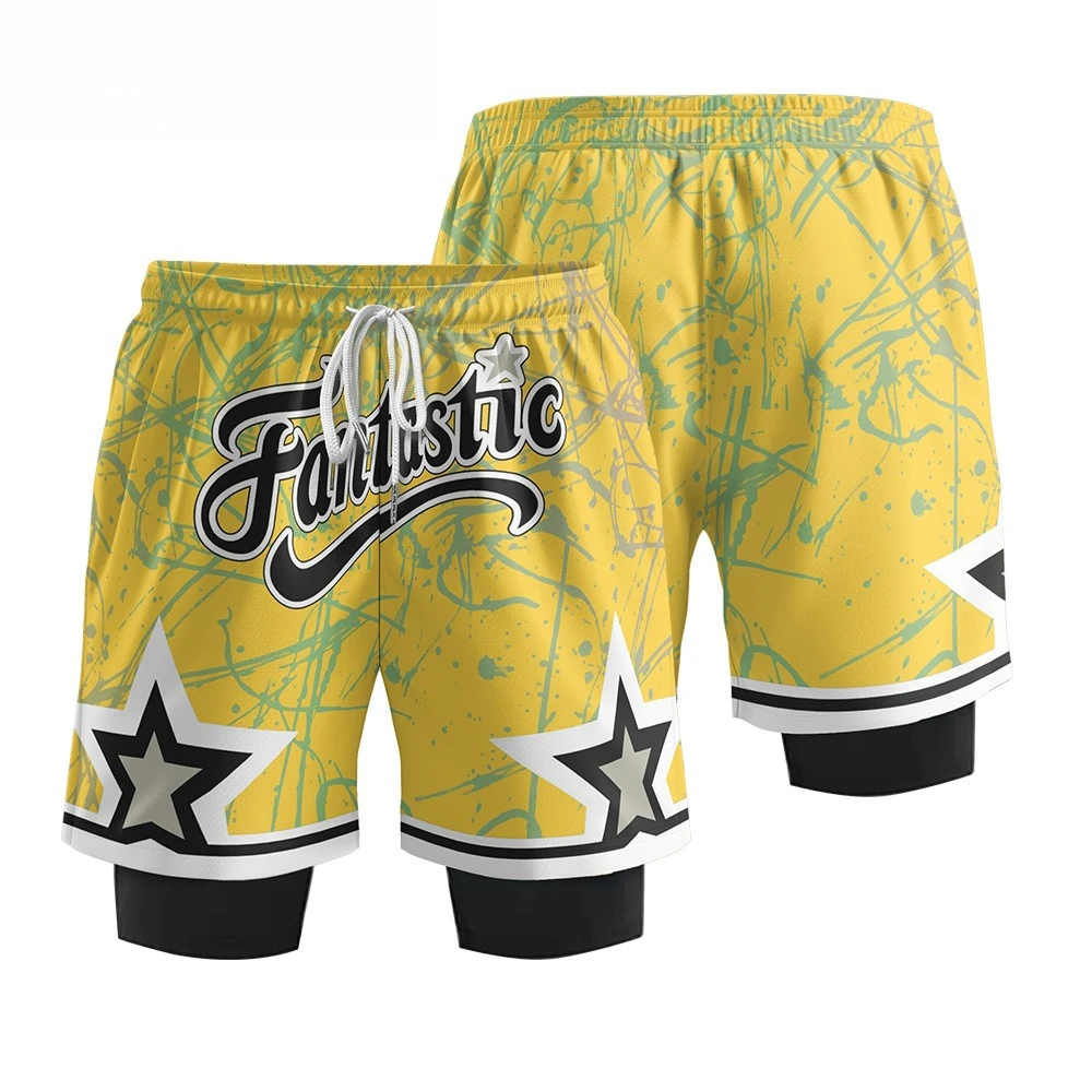 

Fashionable 2-in-1 Men's Fitness Running Shorts, Outdoor Sports Quick Drying Breathable Cycling Motorcycle Shorts Soccer Shorts