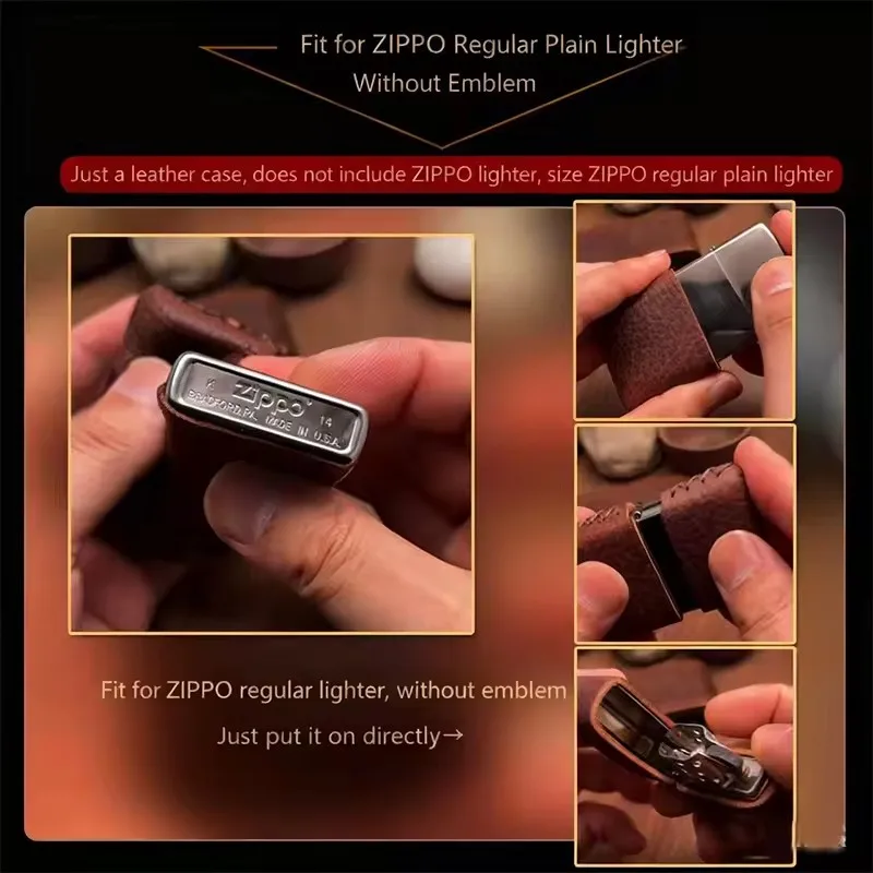 Minimalist Leather Lighter Protective Sleeve: Genuine Cowhide Case for Zippo Lighters & Standard Pocket Lighters view 4