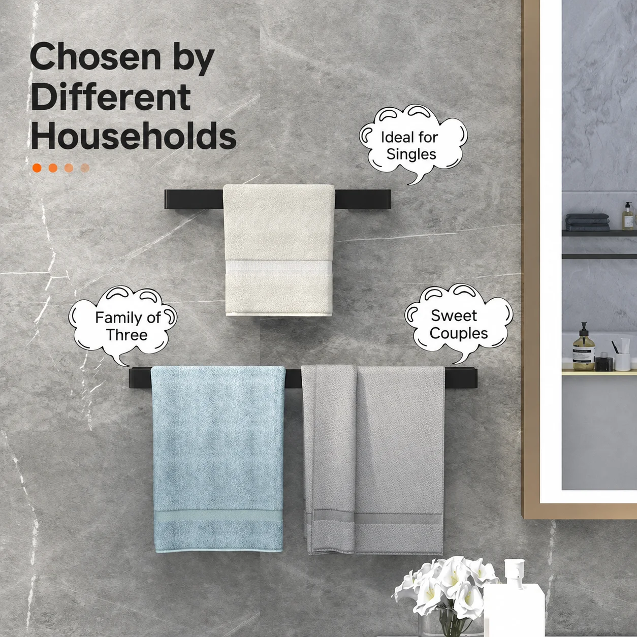 No‑Drill Wall Mounted Stainless Steel Towel Rod, Drainable Towel Rack, Bathroom Washroom Balcony Hanging Storage Holder