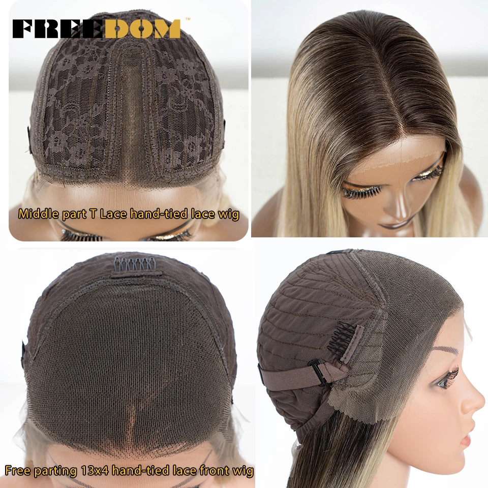 FREEDOM Synthetic Lace Front Wigs For Women 13X4 Straight Lace Frontal Wig 22 inch Ombre Brown Blonde Wig White Cosplay Wigs