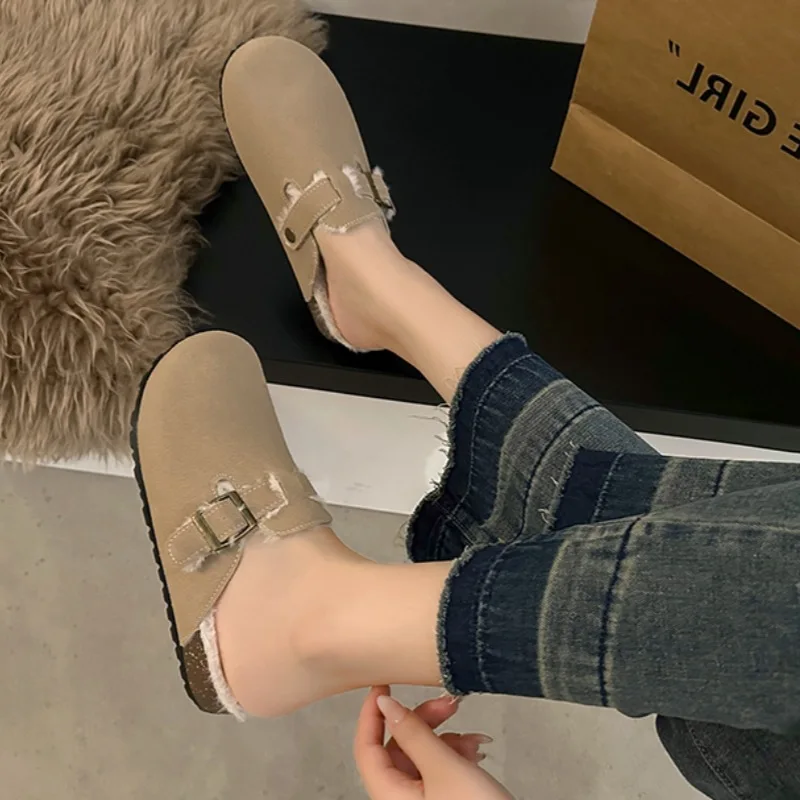 Winter Women\'s Slippers Round Toe Slipper Women Indoor Slippers Outdoor Casual Keep Warm Women Suede Slides Warm Shoe Size 35-40