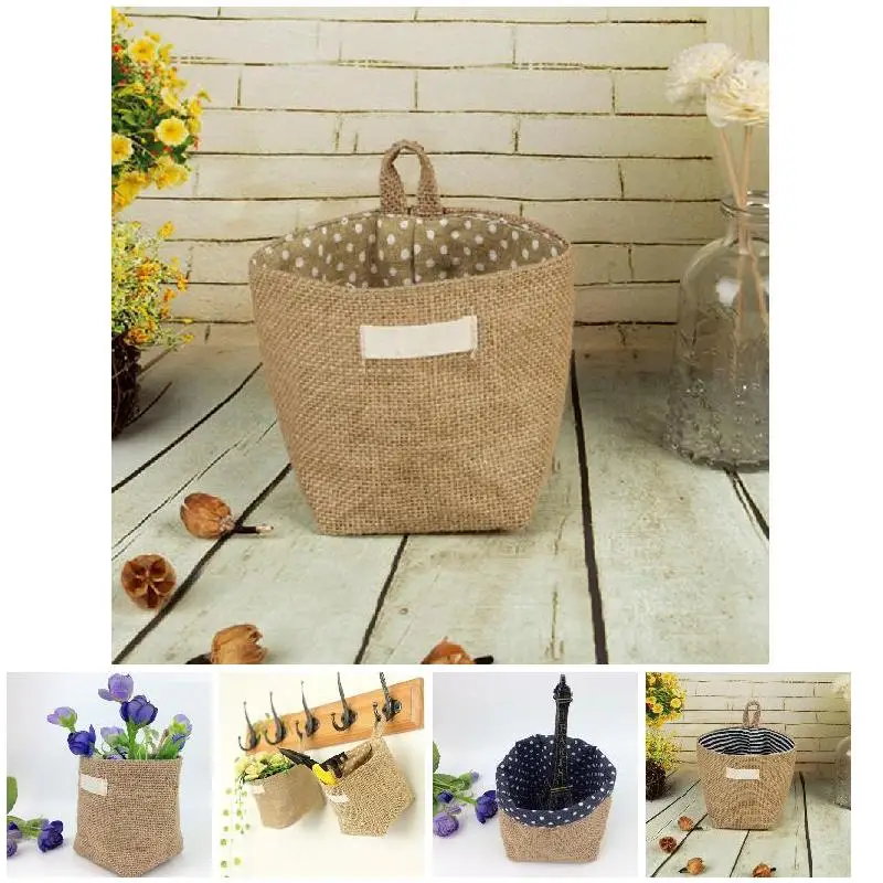 Fashion Storage Box Jute Cotton Sundries Basket Mini Desktop Storage Bag Hanging Box
