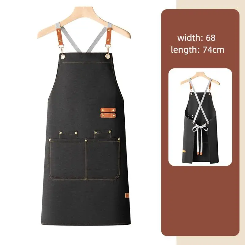 Waterproof Canvas Apron Custom Logo Printing Catering Specialty Barista Milk Tea Shop Nail Art Kitchen Work Clothes Women view 2