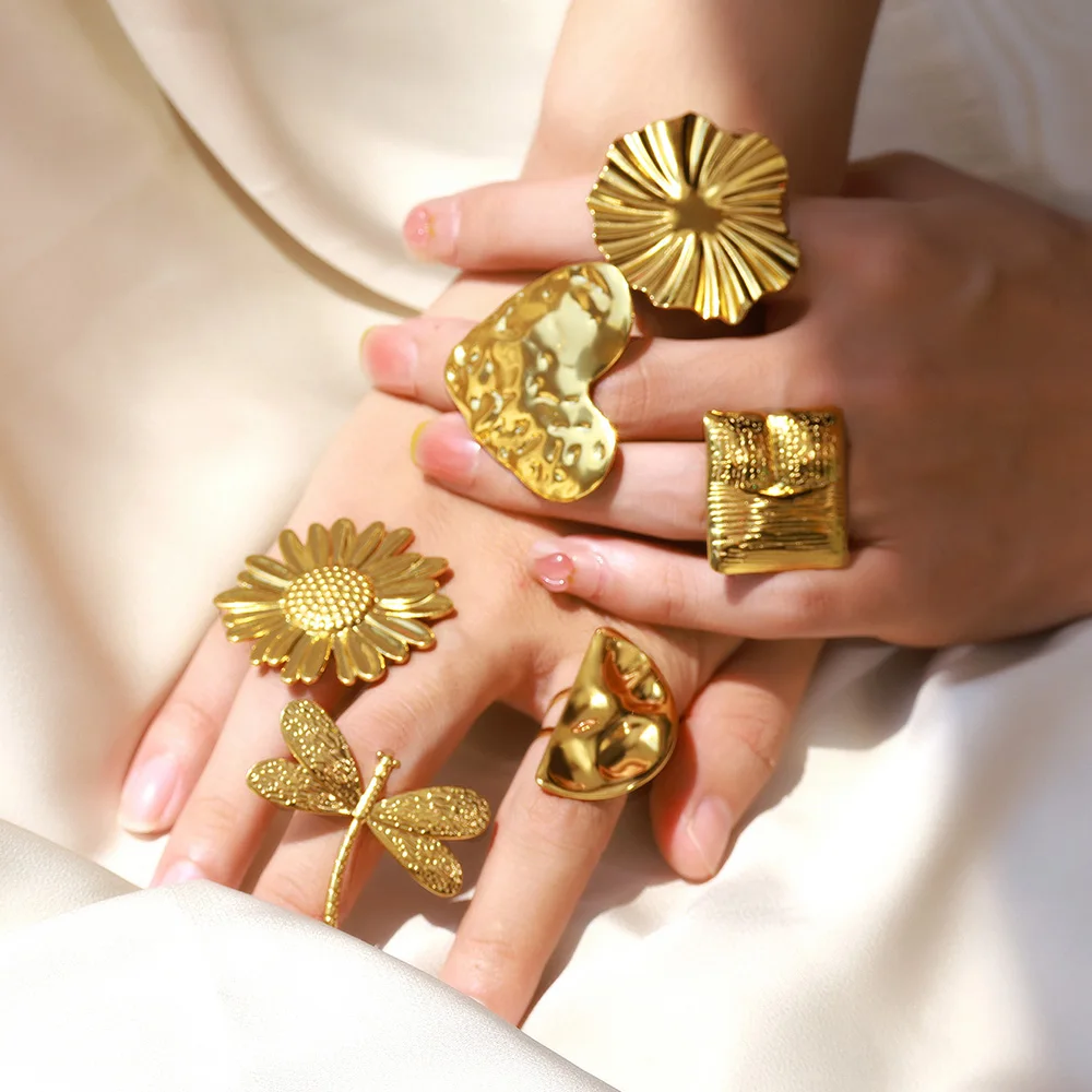 Punk Edelstahl Daisy Ring Für Frauen Männer Mode Gold Farbe Geometrische Libelle Übertrieben Ringe Liebe Schmuck Anillos Geschenk